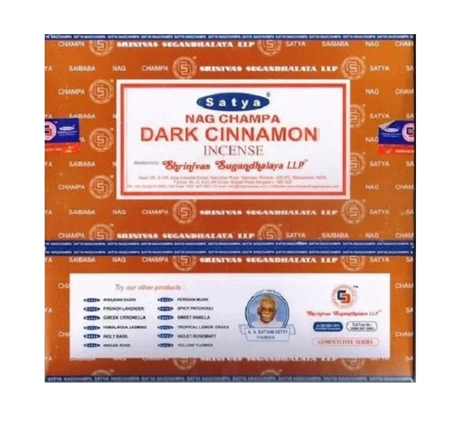 Оптовая продажа ароматические палочки Satya Nag Champa темный цигамон 12 коробок 15 г каждая (180 г) деревянный Домашний аромат духовное использование