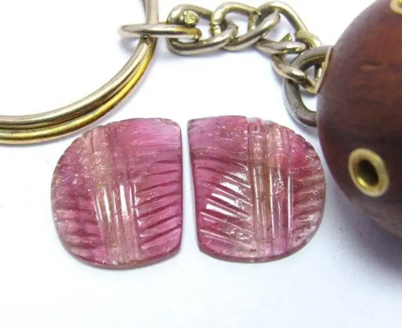 Natural Pink Tourmaline Leaf Carving