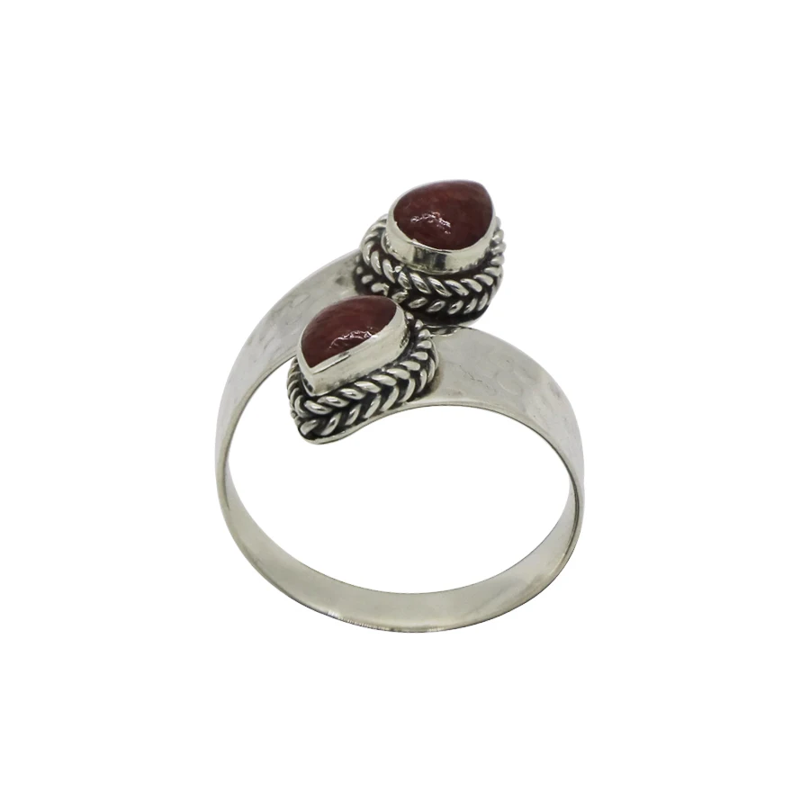 
Twin Promise Bali Sterling Silver Ring with Red Coral 