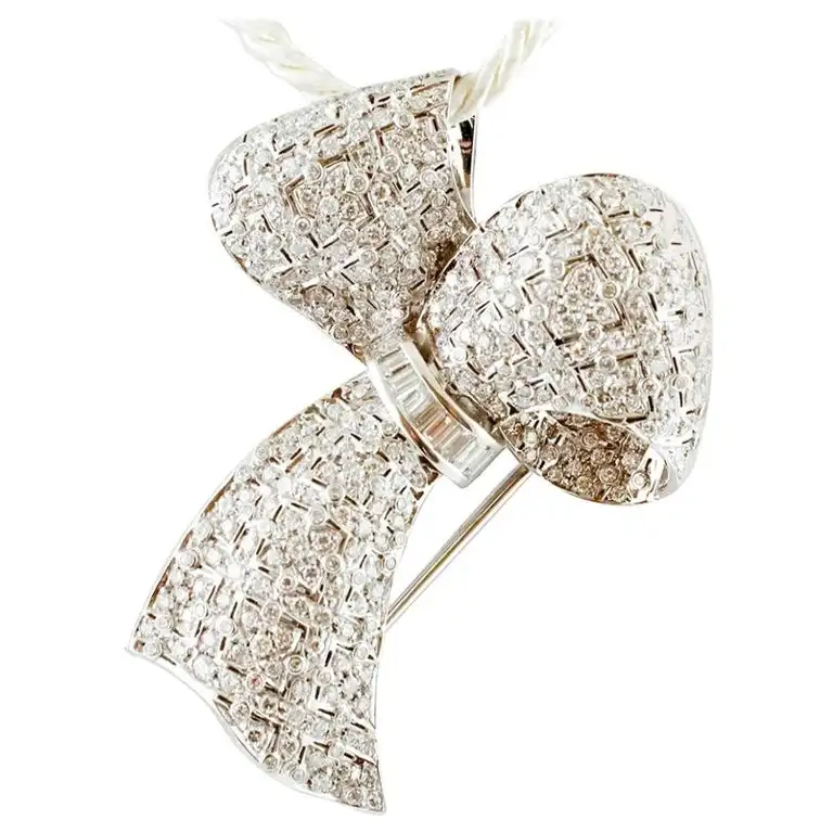
5ct Diamonds, 18k White Gold, Ribbon Brooch 