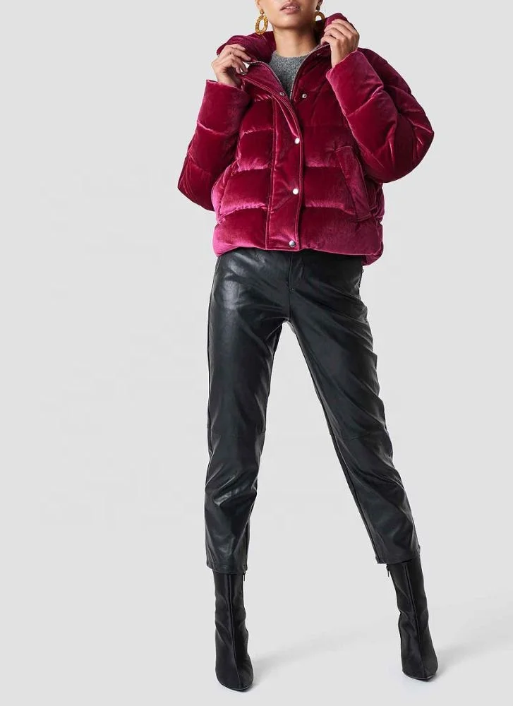 Latest Top Quality Style Winter Warm Neck Cropped Soft Velvet Puffer Jacket Women