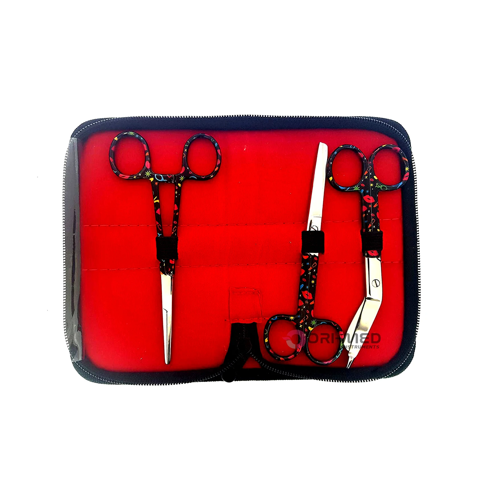 Black Color Coated Set of 4 German Grade Stainless Nurses Doctor Lister Bandage Scissors Hemostat Forceps Straight Curved