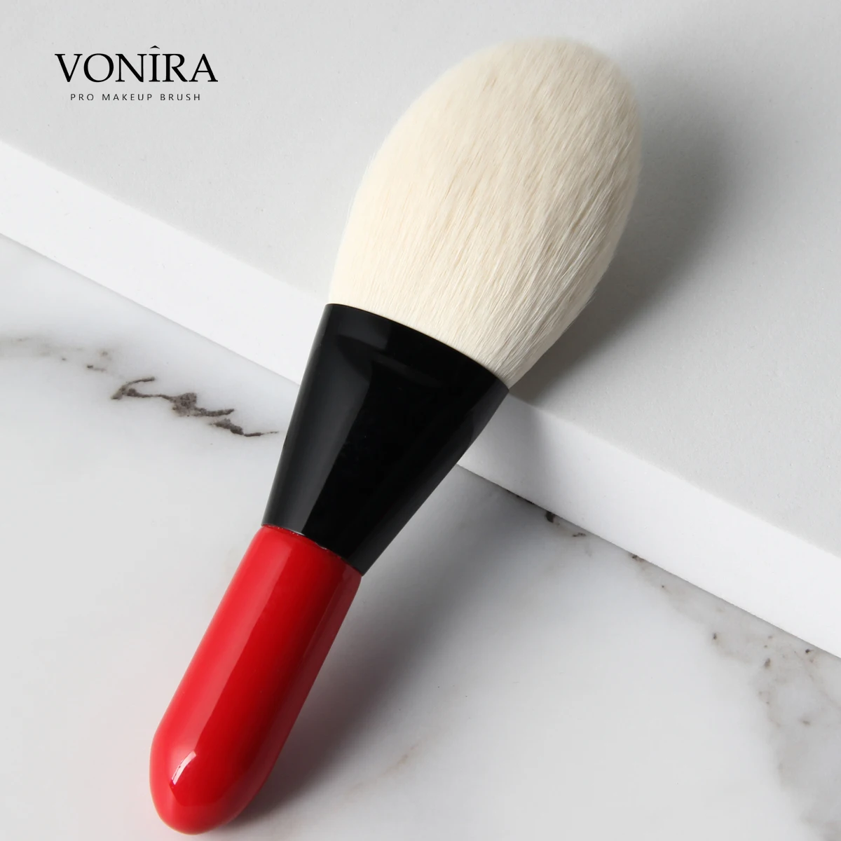 Vonira Mini Pocket Travel 10 Pieces Makeup Brush Set With Red Handle Black Ferrule Bio-Tech Faux Goat Hair Synthetic Hairs
