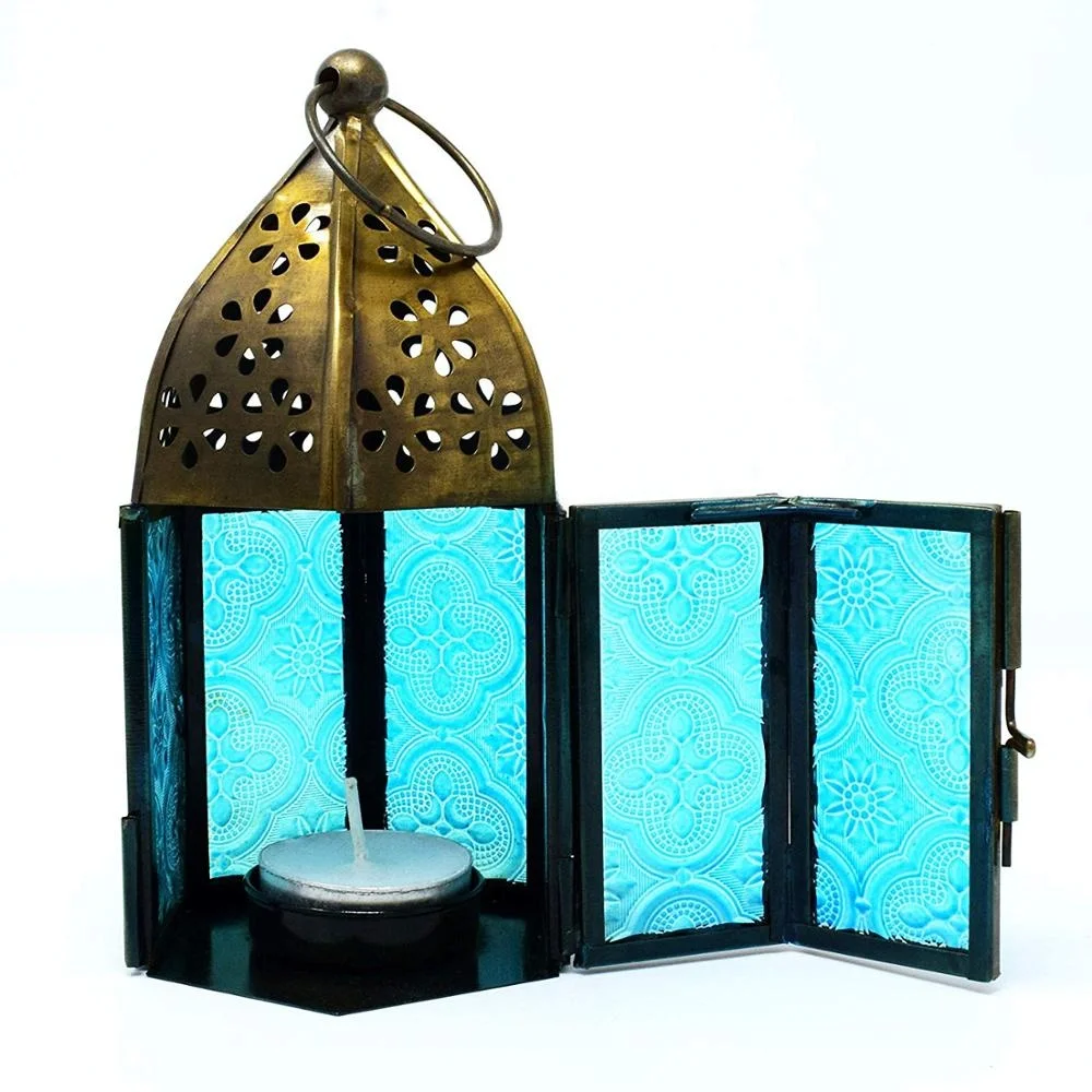 Metal Glass Moroccan Style Table Top and Hanging Lantern Tealight Candle Holder Metal Glass Moroccan Style