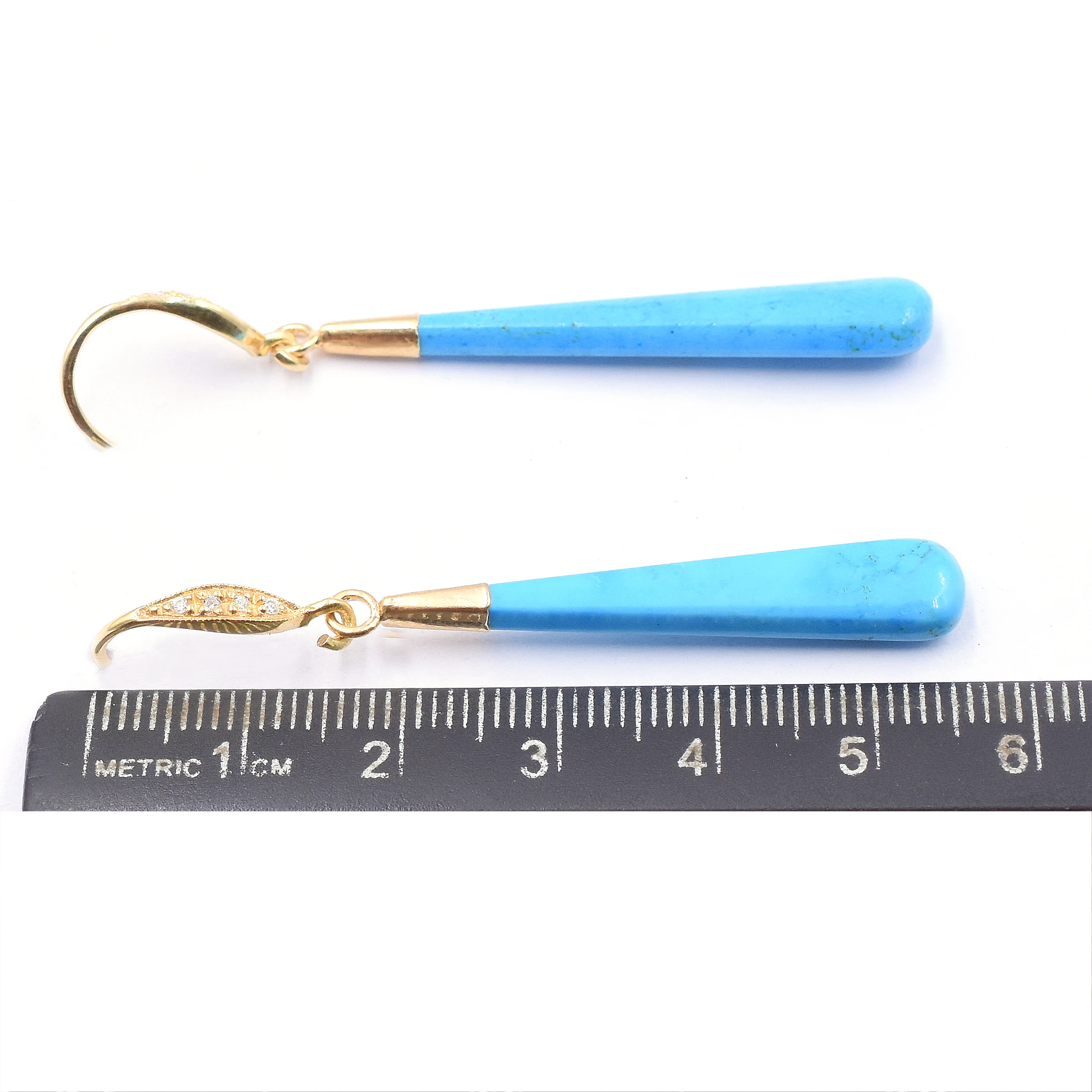 Howlite 57 To 58 MM With Sterling Silver Zircon Ear Wire Elongated Drop Shape Gold Electroplated Earring