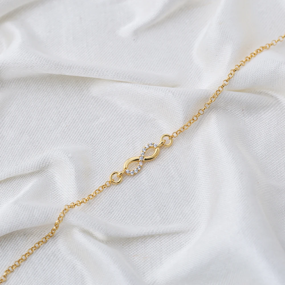 Link Chain Infinity Zircon Charm Bracelet Handmade Wholesale Turkish 925 Sterling Silver Jewelry