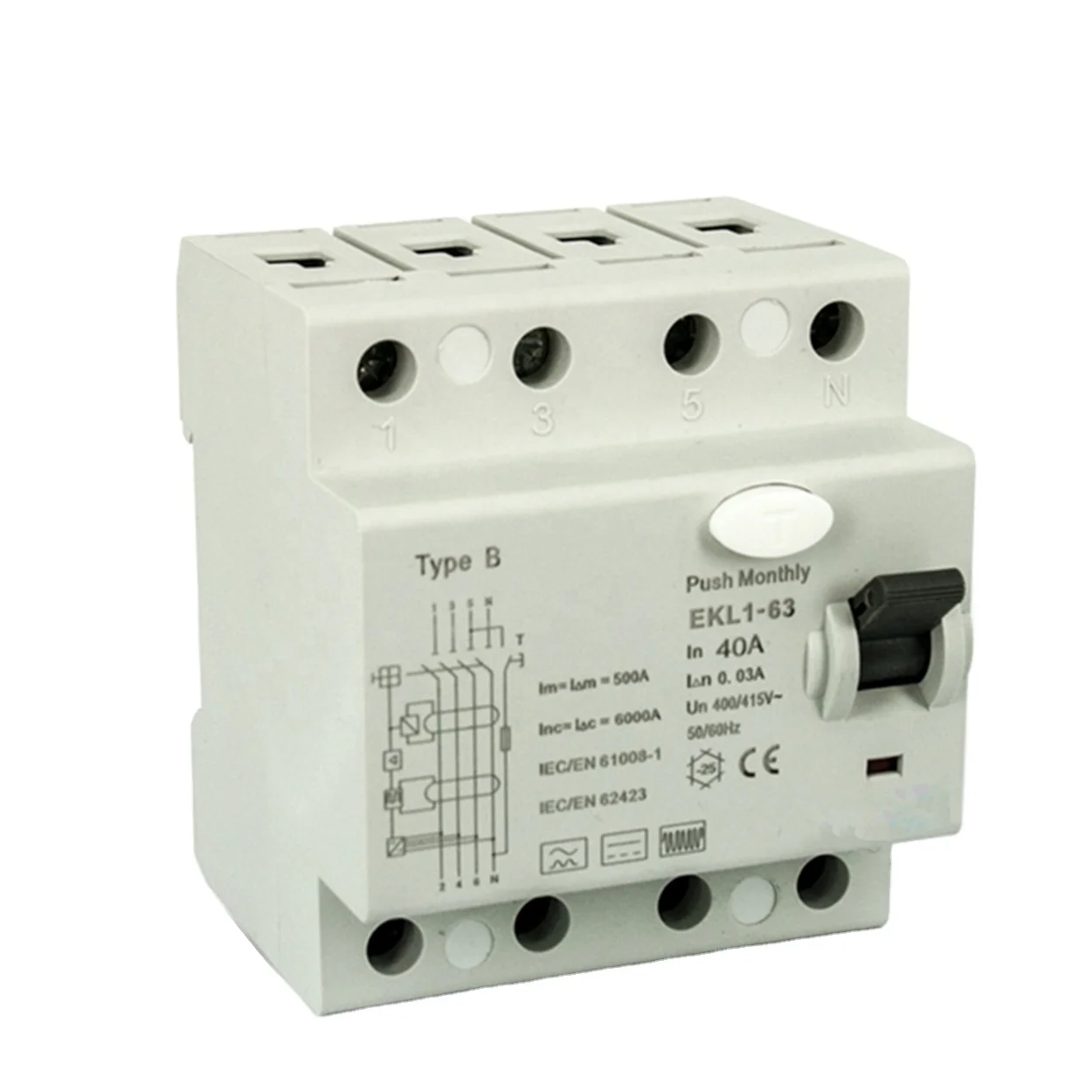 
 Автоматический выключатель MIDA 30 мА 40 А 4 полюса 10 ка Тип B RCD/RCCB используется для зарядного устройства EV  