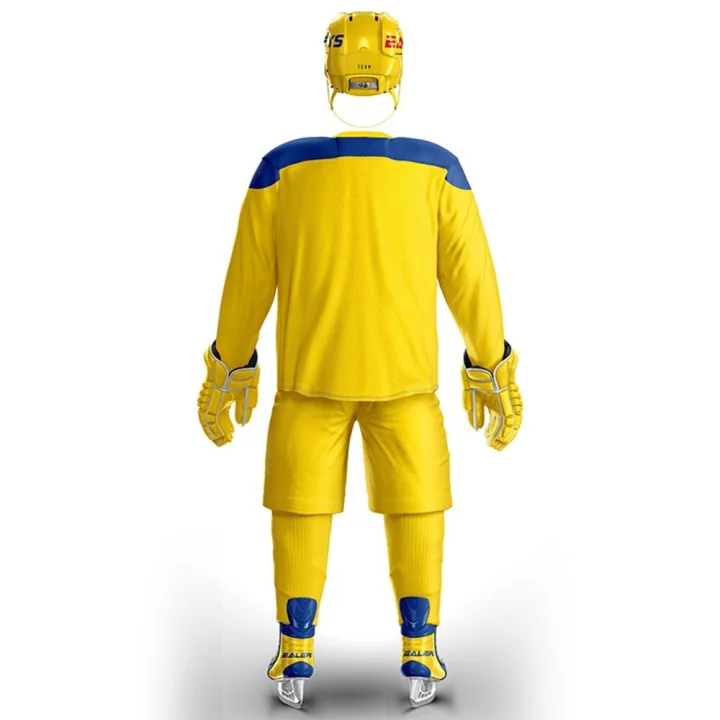 Изготовленный на заказ высококачественный индивидуальный сублимационный дышащий полиэфирный тканевый комплект униформы для хоккея с шайбой