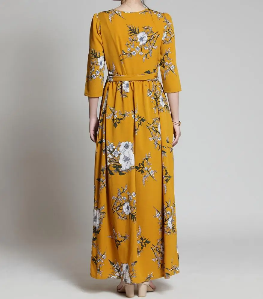 Spring Women Clothes New Round Neck Pea Pod Print Dresses Temperament Natural Maxi Casual Dress