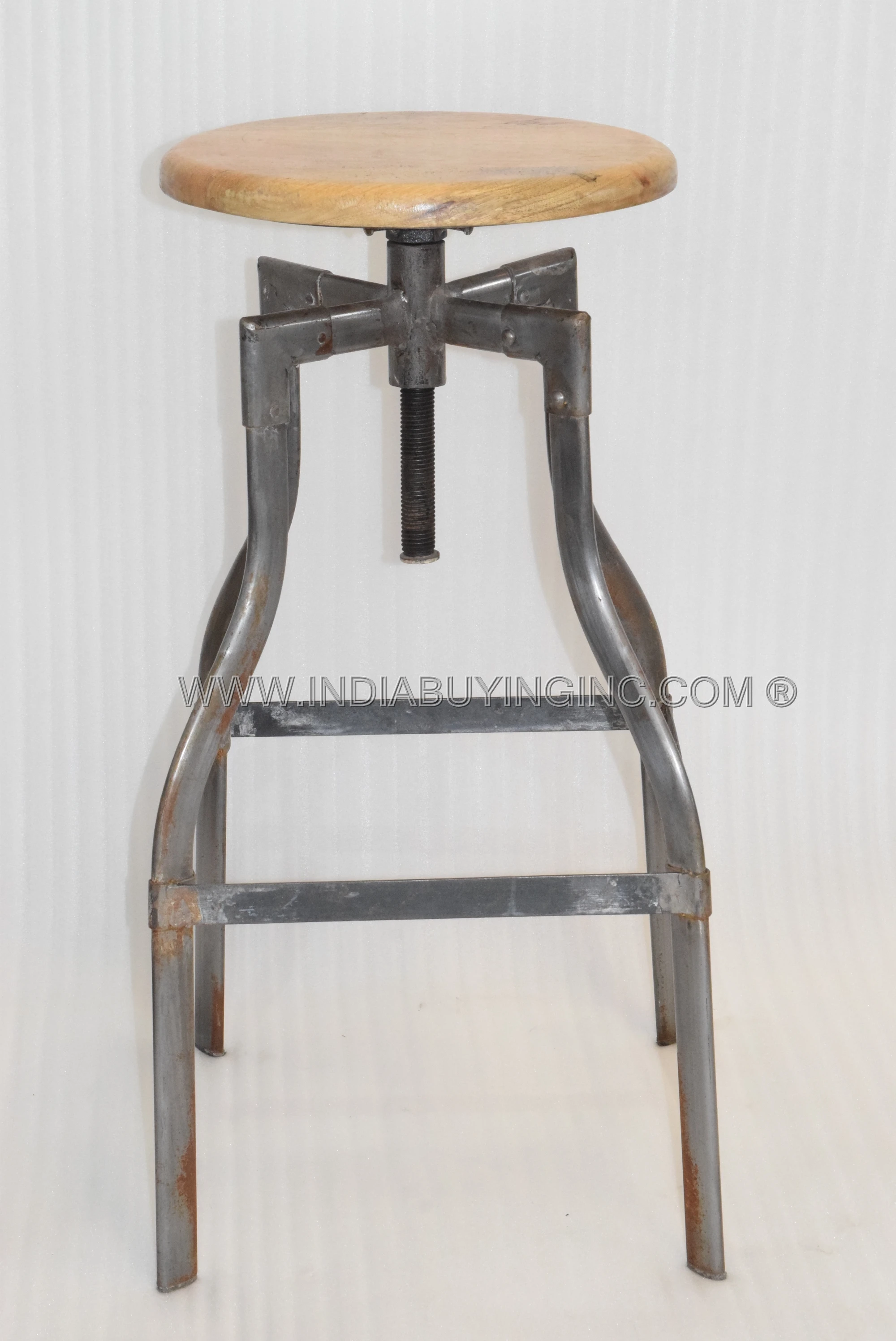 Good Quality Industrial Design Solid Wooden Seat Bar Stool with Metal Base Legs for Bar, Home Bar, Restaurants and Farm Houses