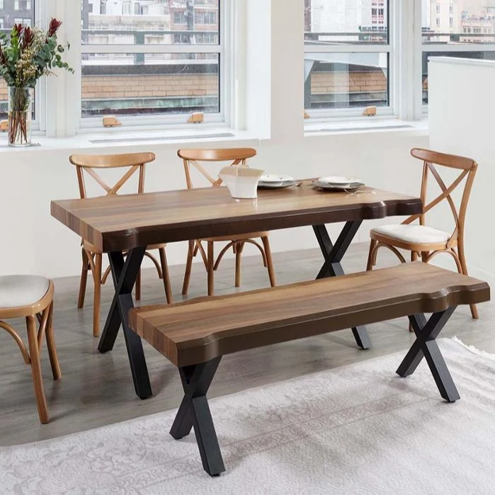 
Обеденный стол с покрытием из Натурального ореха и X-ножками 