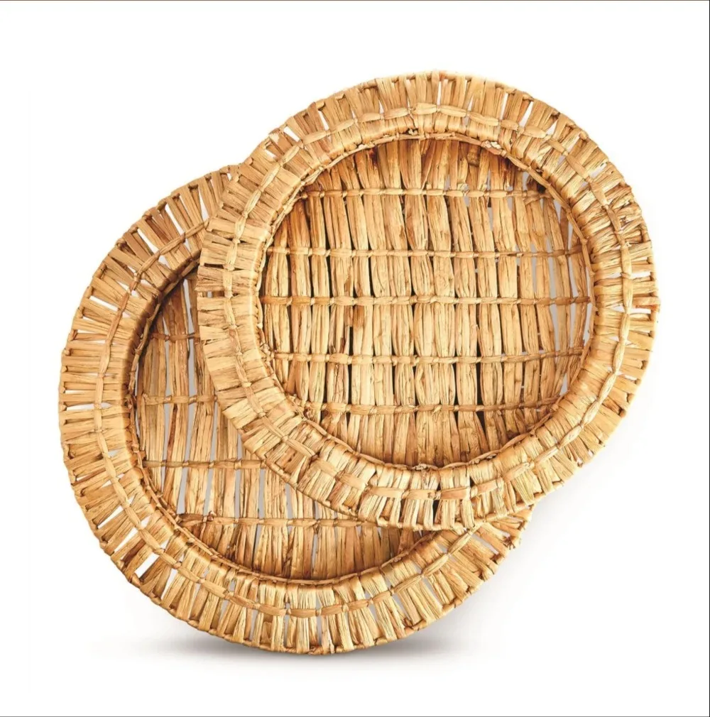 Round Water Hyacinth Handmade Tray Decorative Serving Tray For Fruit Containing Vietnam Supplier Wholesale