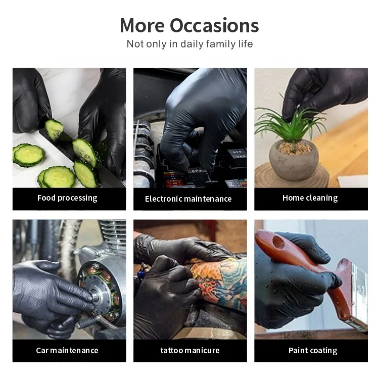 Рабочие перчатки Anboson нитриловые немедицинские Прочные с оранжевой текстурой и алмазным захватом стоматологические черные без порошка 100 шт. в коробке