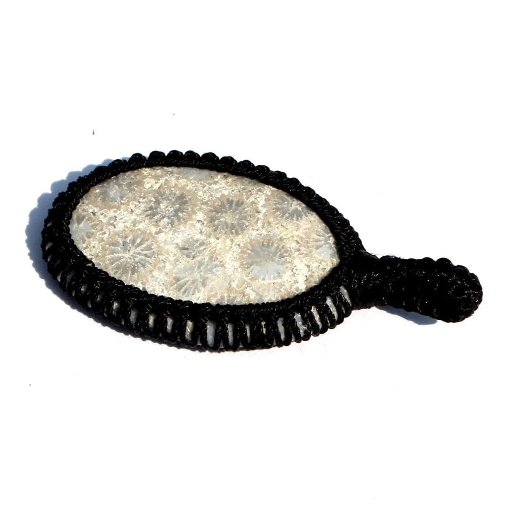 Fossilized Coral Cabochon Macrame Wrap Stone Pendant Wholesale Handmade  Fashion Spiritual Jewelry