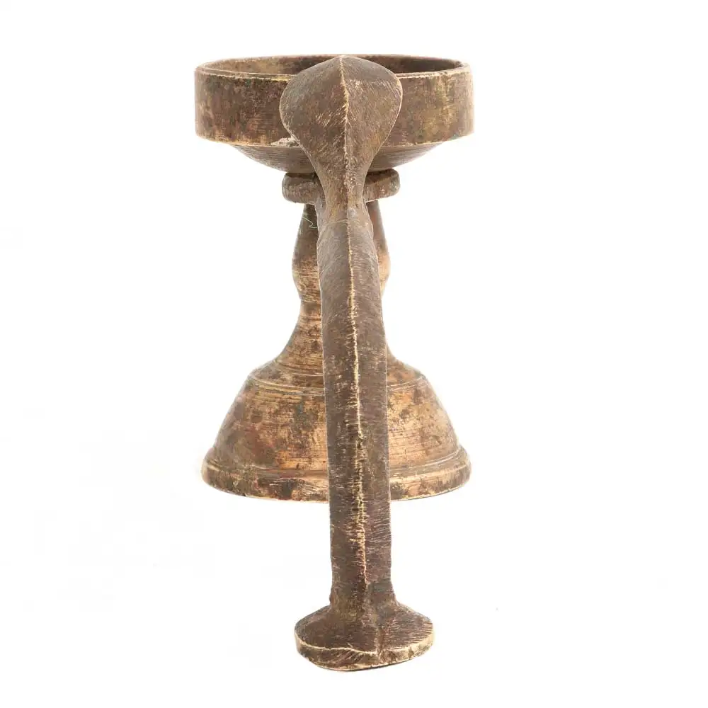HandCrafted Brown  Brass Oil Lamp With Cobra Head With Long Handle Oil Lamp Diya Deep Aarti Temple SNP-2067