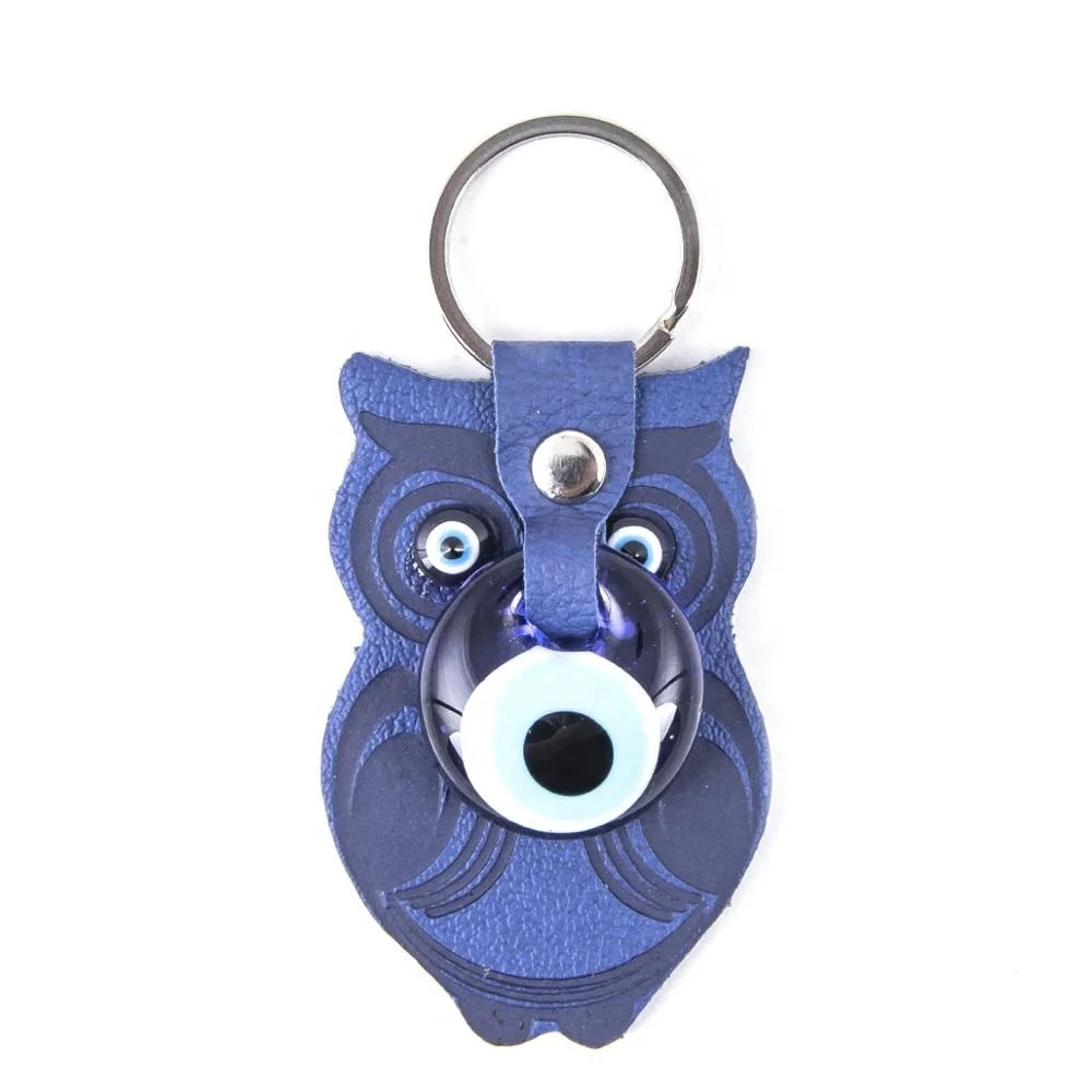 Owl Shaped Evil Eye Beaded Imitation Leather Key Chain From Turkey