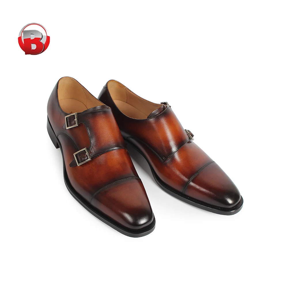 Сделано в Италии двойной монах трех цветах патина кожаная мужская обувь ручной работы