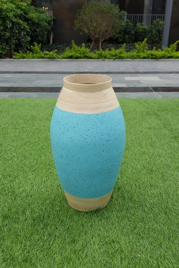 Handmade high quality blue set of spun bamboo vases with high quality for home decor accessories made in Vietnam