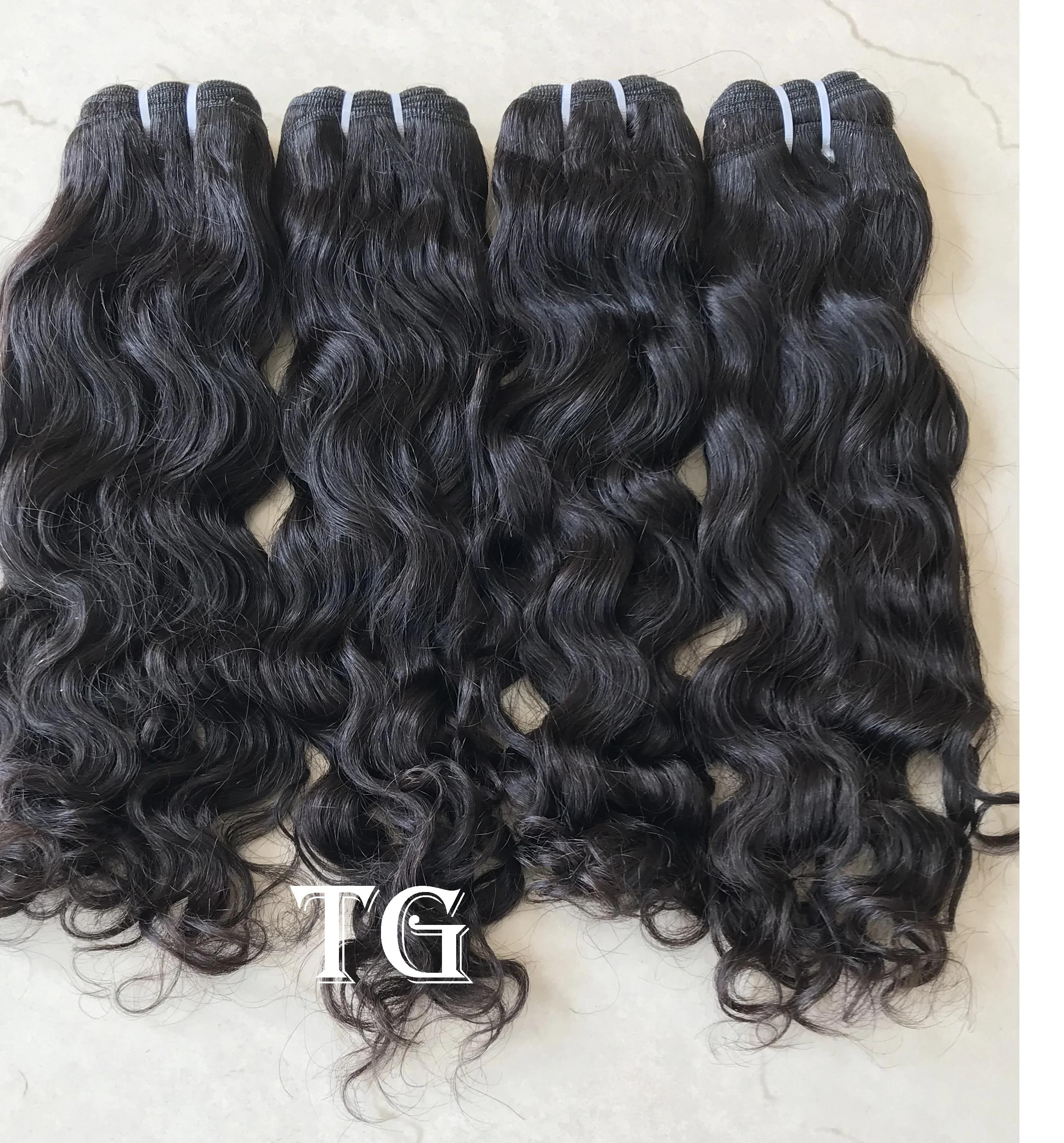 100% Raw Unprocessed Indian Temple Virgin Water Wave Bundles Natural Black Colour Single Donor Hair Double Machine Weft Supplier