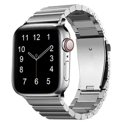 Luxury 22mm Stainless Steel Flat Link Bracelet Butterfly Clasp for Smart Watch Bracelet