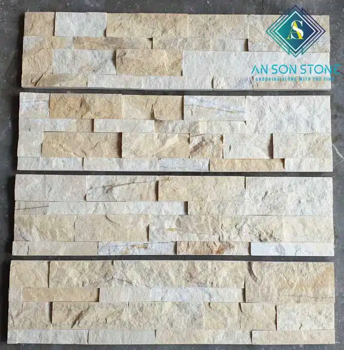 Beige Decorative Exterior Interior Veneer Panel Slate Split Face Tiles Stacked Stone Wall Cladding - Vietnam natural stone