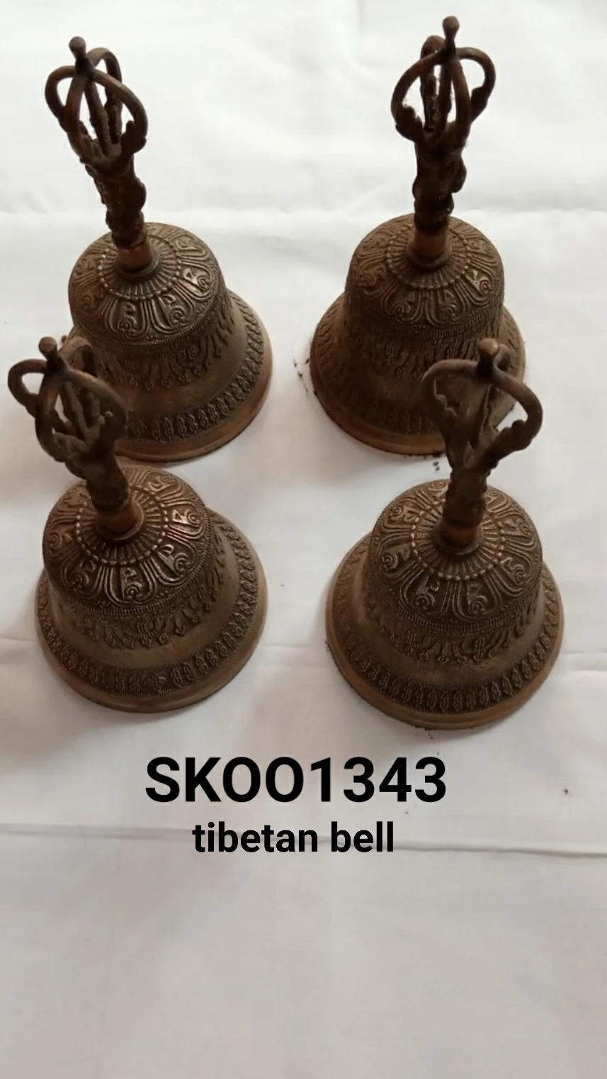 Indian Boho Handicraft Tibetan Brass Bell with Dorje Handle for Self Healing Meditation Yoga Singing Bell Tibetan Brass Bell