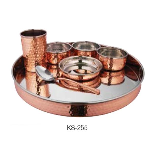 COPPER TABLEWARE SET / COPPER THALI SET / COPPER DINNERWARE SET DISHES AND PLATES FOR SERVING FOOD ON SALE