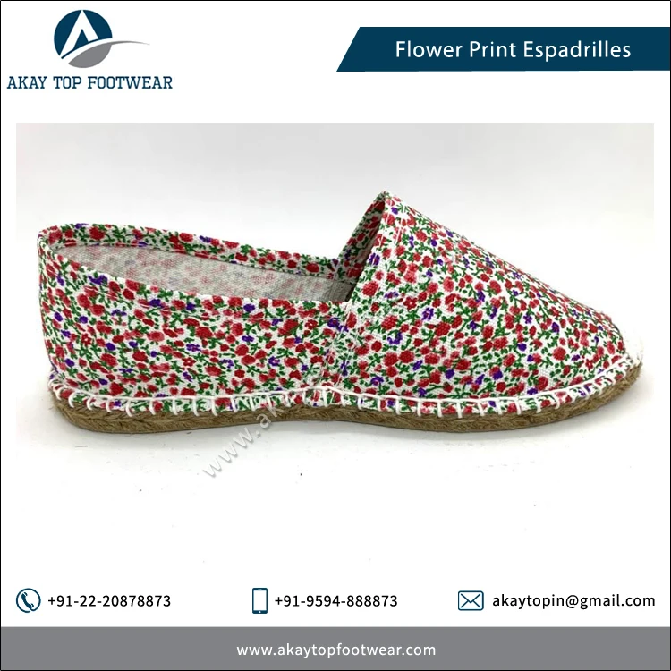 Espadrilles Elegant Look Comfortable Flower Print Traditional Espadrilles Flat Shoes available at cheap price from indian supplier