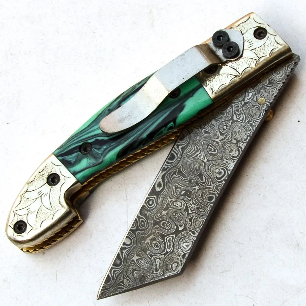 
 Клипса ручной работы из дамасской стали с индивидуальным дизайном, складной/Карманный и каждый день нож с ручкой из листа смолы  