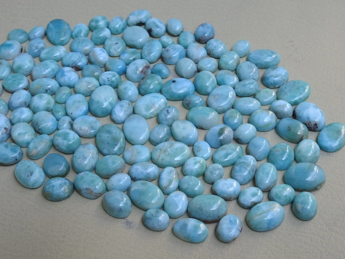 Natural Larimar Smooth Oval Shape Cabochon Calibrated Size Matching Pair Loose Stone Wholesaler Supplies New Arrival