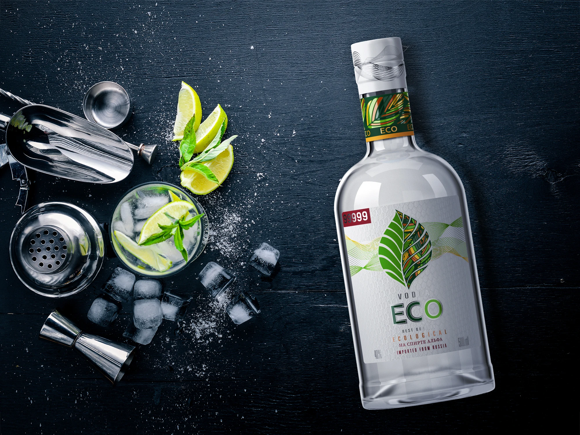 Высококачественная бутылка для спирта класса Alpha, стеклянная упаковка, 500 мл, «Five nines» (Eco), кристально чистая русская натуральная водка