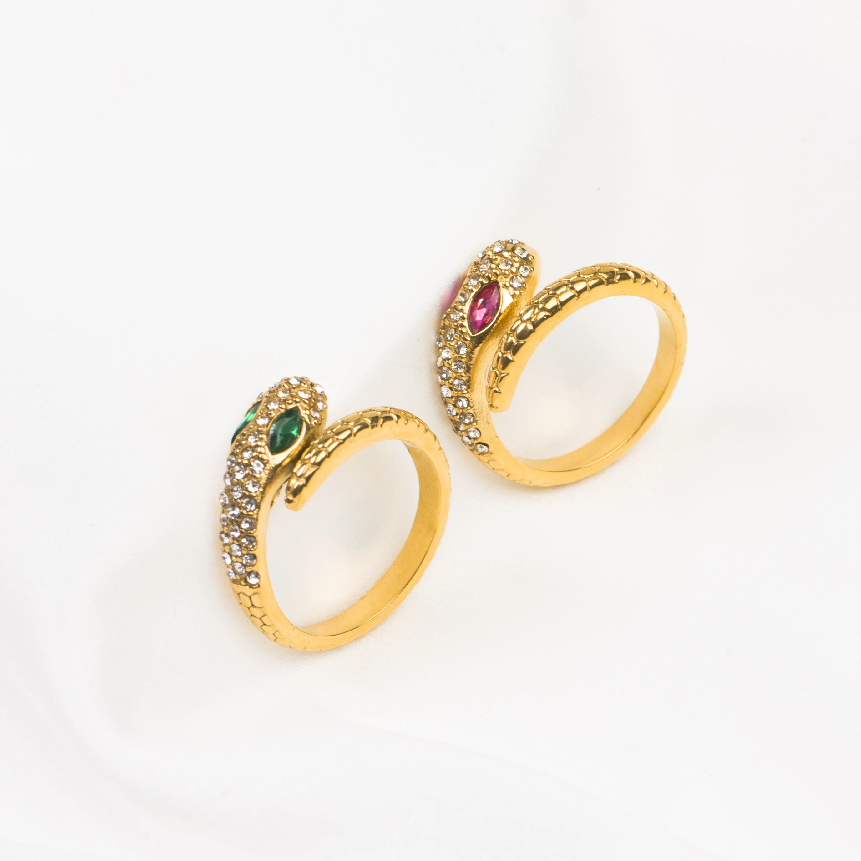 Daily Fashion Jewelry Stainless Steel Gold Plated Cz Diamond Adjustable Snake Shape Ring