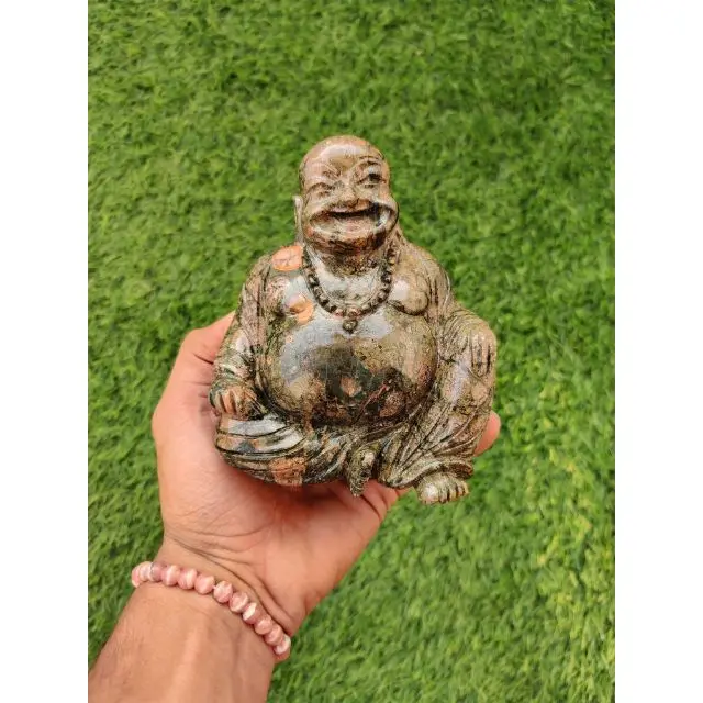 Unakite Laughing Buddha Natural Crystal Hand Carved Healing Stone Black Obsidian Buddhas Statue for wholesale
