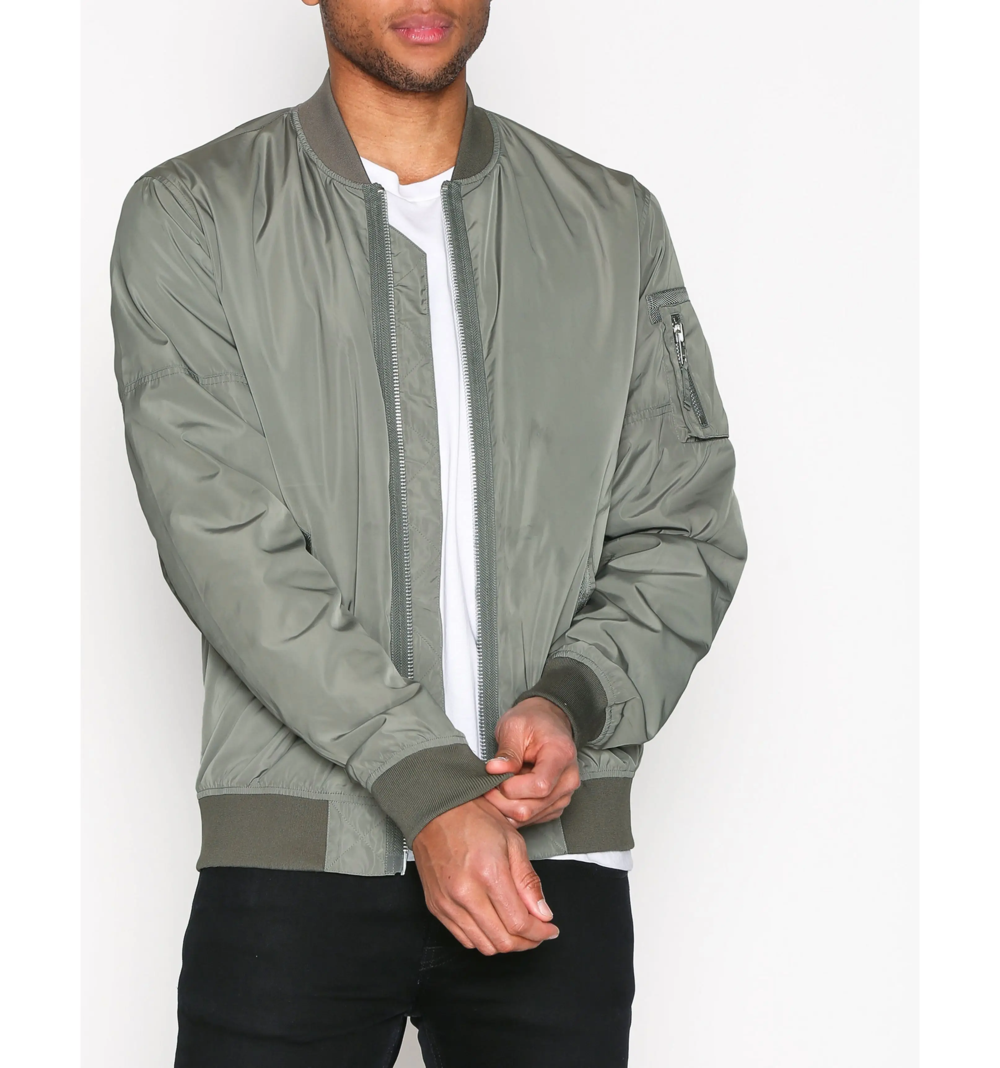 Custom Bomber Jacket Nylon Plain MA-1 Flight Jacket Men / sleeve pocket bomber jacket / alpha bomber jacket