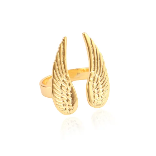 High polished unique design lovely angel wings ring gold/silver plated ring hot girls personality adjustable plain jewelry ring