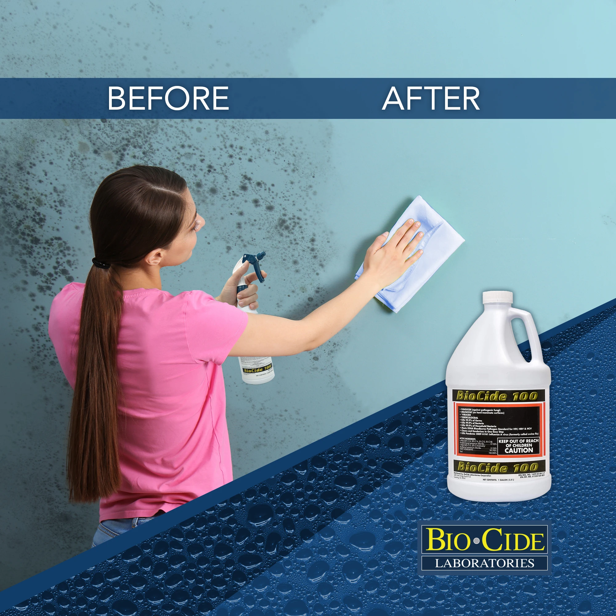 Biocide 100 Multi-Purpose Mold and Mildew Cleaning Spray DIY Mold, Mildew and Fungi Remover Eliminates Bacteria (1-Gallon)