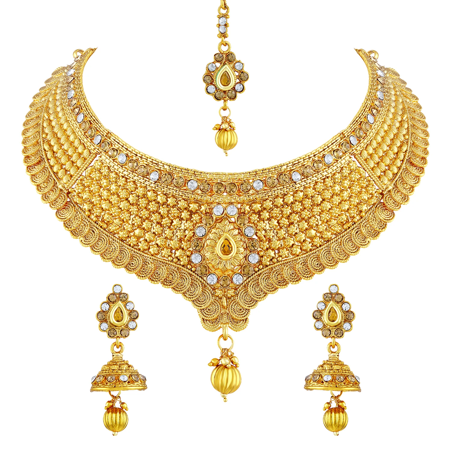 Bijoux Wholesale Indian Hushab Creation Traditional for bridal Gold Plated Choker Bridal Necklace Set For Women
