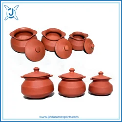 Earthen Brown handmade clay cooking utensils round clay Indian mathani round handi pot with handle of high quality