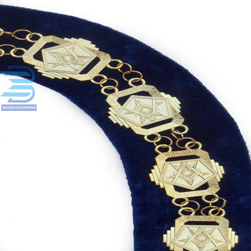 Regalia Masonic Compass Square Order of the Eastern Star OES Chain Collar /Gold On Blue