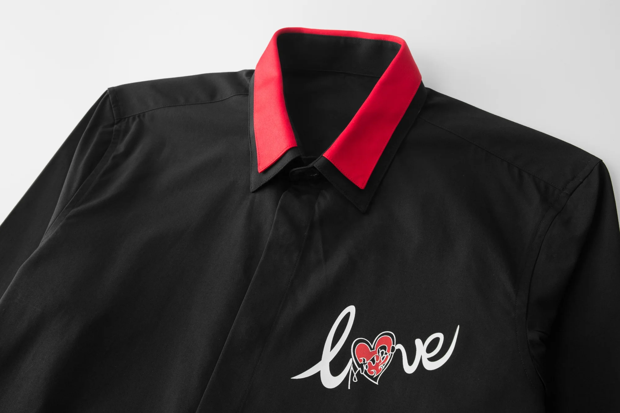 
Clothing Double Collar Red Hit Color Love Long-Sleeved Avant-Garde Slim Men Shirt 