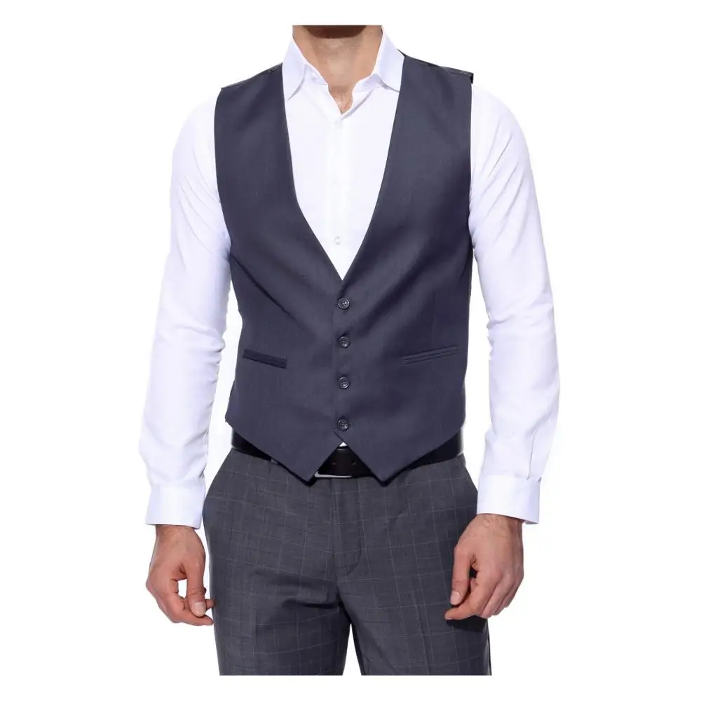  Жилет мужской однотонный из дышащей шерсти с V-образным вырезом