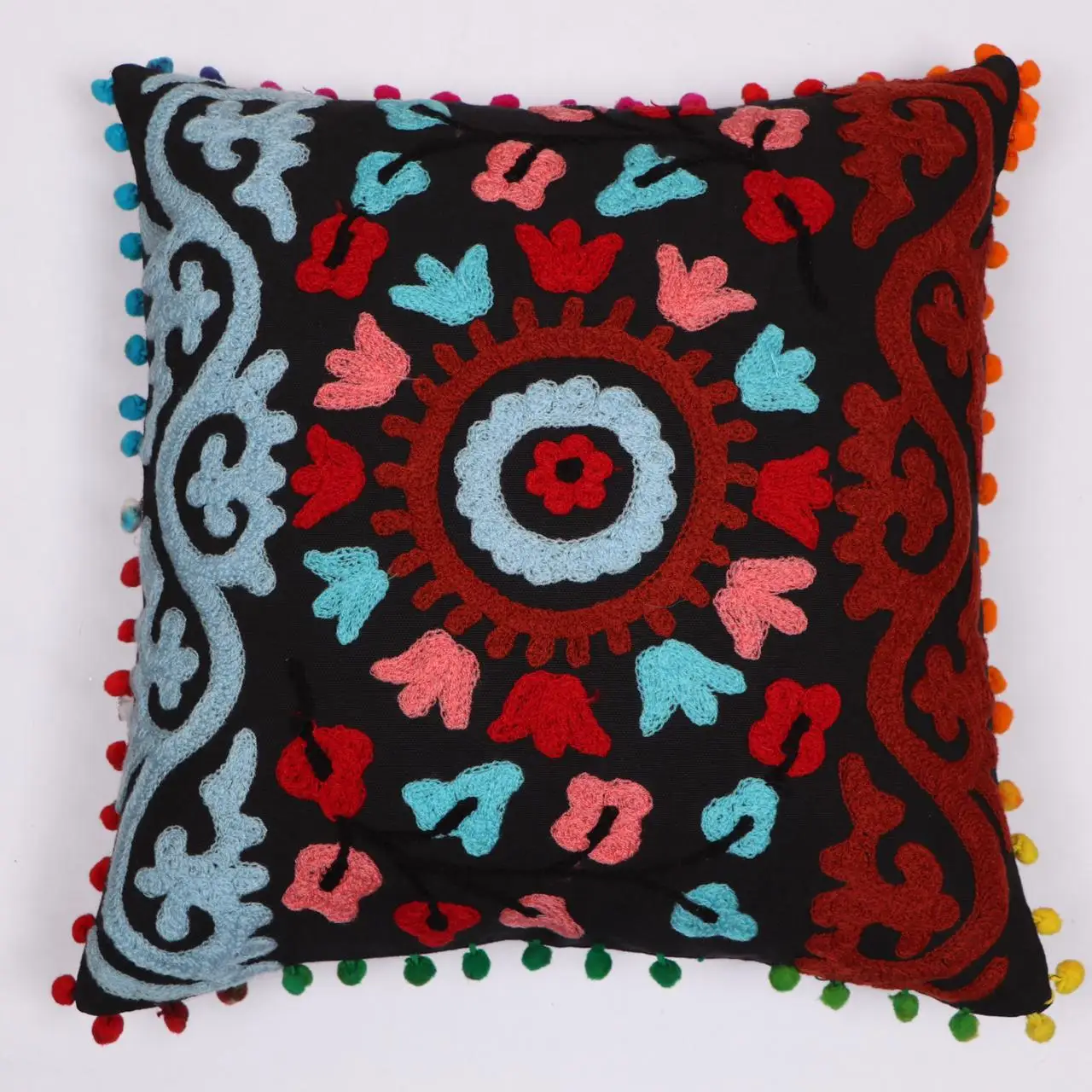 Handmade Geometric Luxuriating Decorative Indian Embroidered Pillows Cushion Jaipuri Suzani Cushion Cover