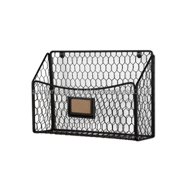 Letter Holder Wall Hanging Mesh Iron Wire Black Finished Mail Holder