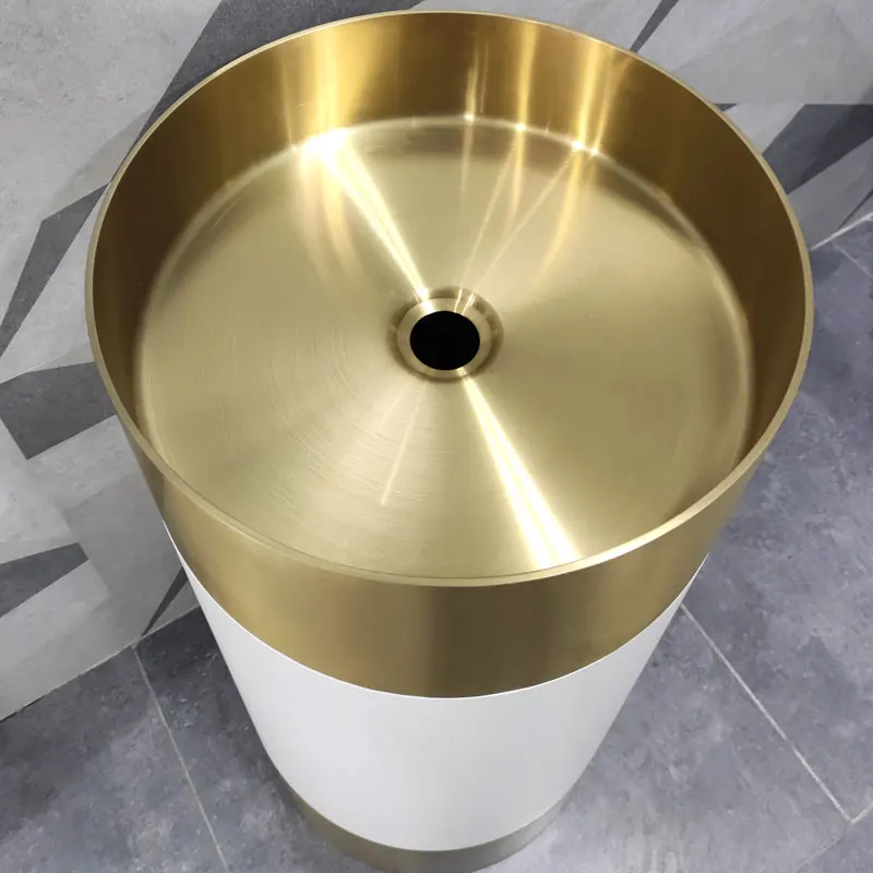 Lavatory Wash Basin Sink Luxury Round Bronze Color Stand Stainless steel Wash Basin for Bathroom