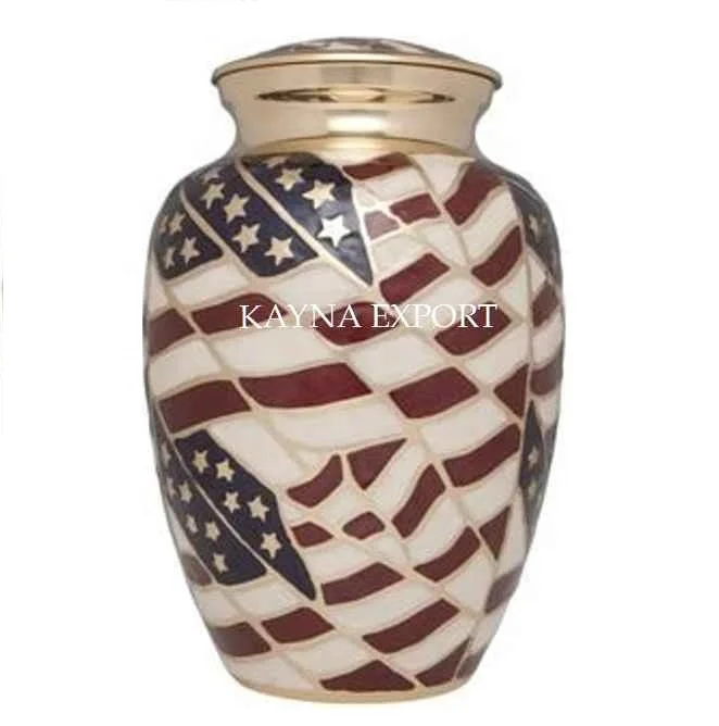 Expensive American Patriotic flag urn for human ashes Most selling metal Patriotic American Veteran Flag Adult Urn for human ash