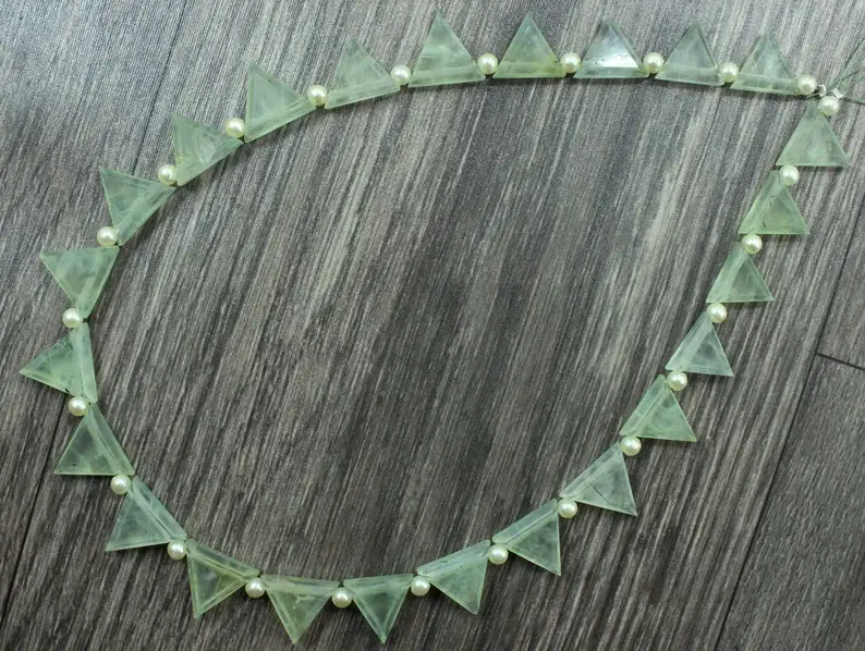 23 Pieces Natural Mint Green Prehnite Gemstone Faceted Trillion Shape Briolette Beads For Jewelry Making Wholesale