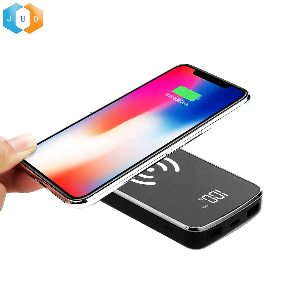 2022 Factory Price Fast Charge Mirror Surface LCD Wireless 10000mAh Power bank Portable, Type-C Wireless Mobile Power Bank