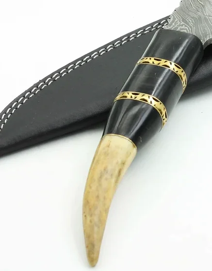 CUSTOM HANDMADE DAMASCUS STEEL HUNTING KNIFE (LEATHER SHEATH INCLUDED) | HUNTING KNIFE | DAMASCUS STEEL