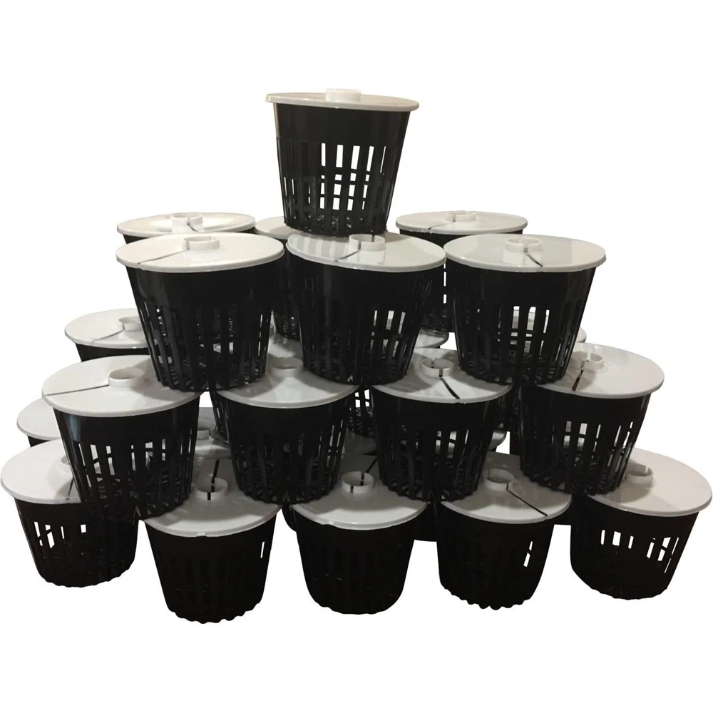 
Net Pot 3 inch with Lids Mesh Hydroponic Aeroponic Orchid Round - 25 Pack Hydroponic Net Pot Plastic Pots 