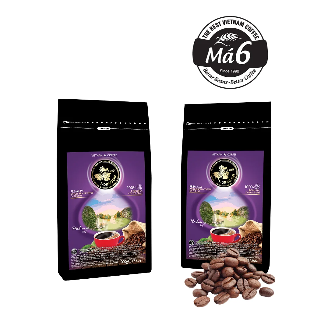 Bag Packaging Sugar-Free MEDIUM ROAST CAFE T-DRAGON - PREMIUM WHOLE BEAN - ROBUSTA COFFEE BEAN From Vietnam